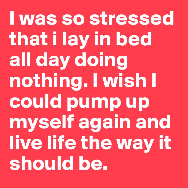 I was so stressed that i lay in bed all day doing nothing. I wish I could pump up myself again and live life the way it should be.