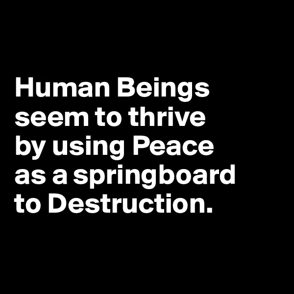 

Human Beings seem to thrive 
by using Peace 
as a springboard 
to Destruction.

