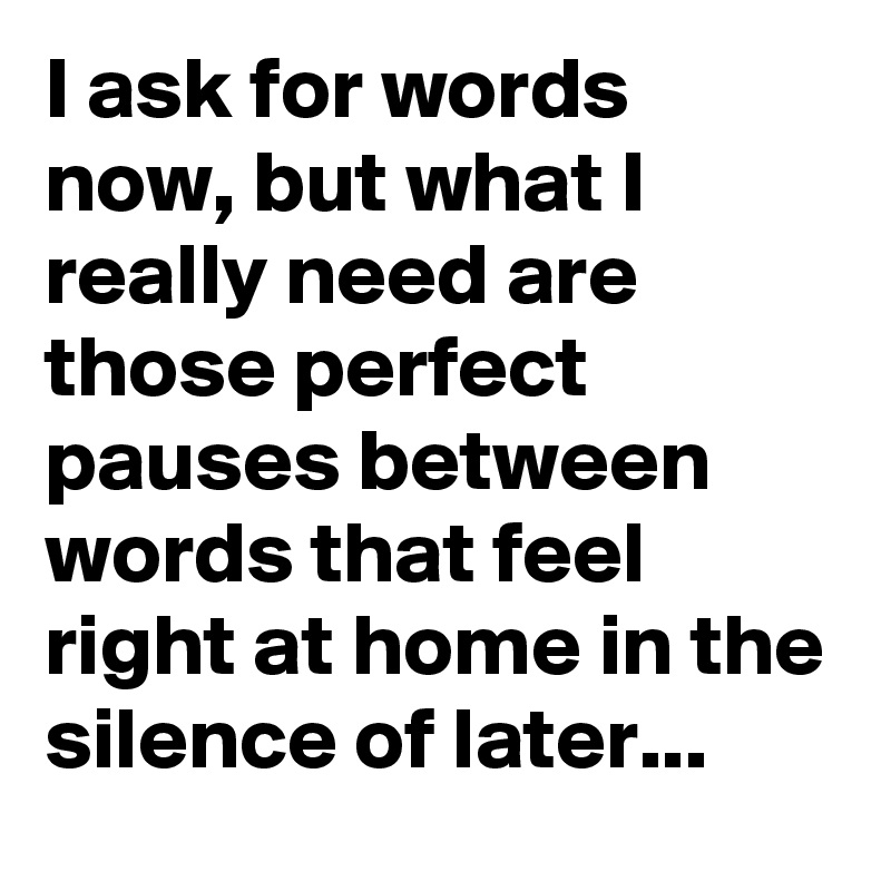 I ask for words now, but what I really need are those perfect pauses between words that feel right at home in the silence of later...
