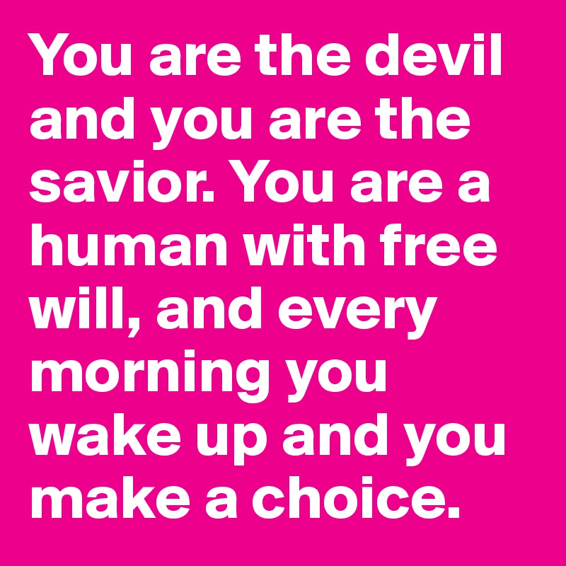 You are the devil and you are the savior. You are a human with free will, and every morning you wake up and you make a choice.