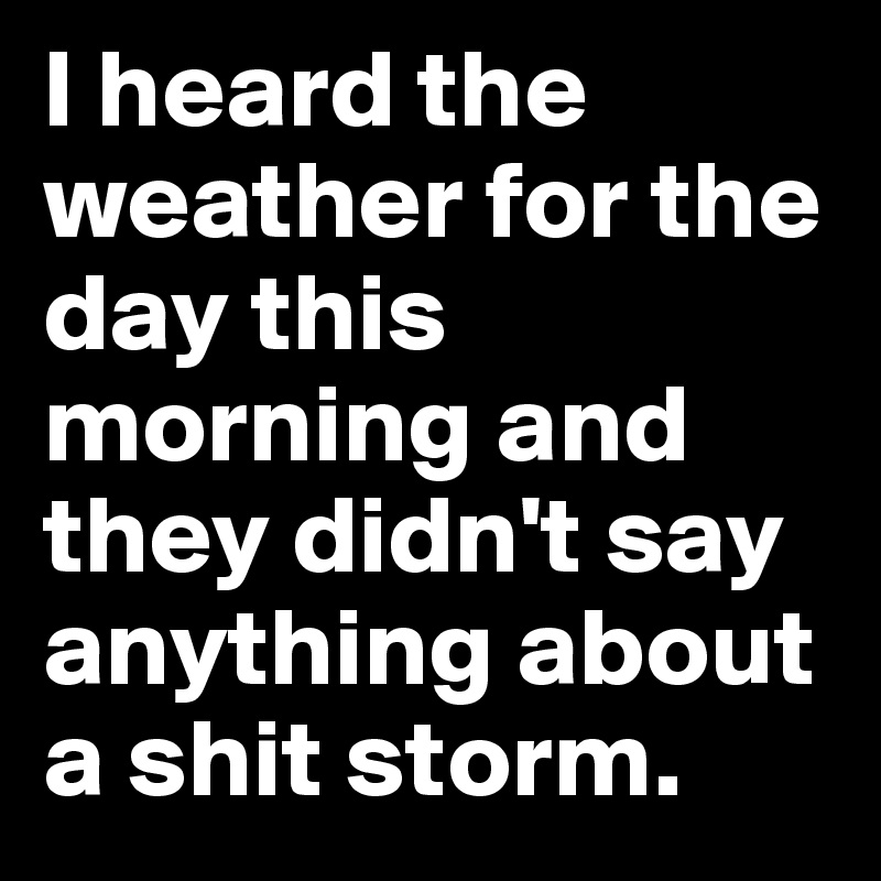 I heard the weather for the day this morning and they didn't say anything about a shit storm. 