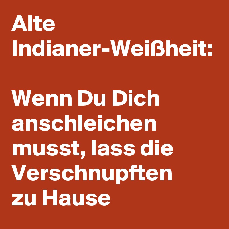 Alte Indianer-Weißheit:

Wenn Du Dich anschleichen musst, lass die Verschnupften
zu Hause