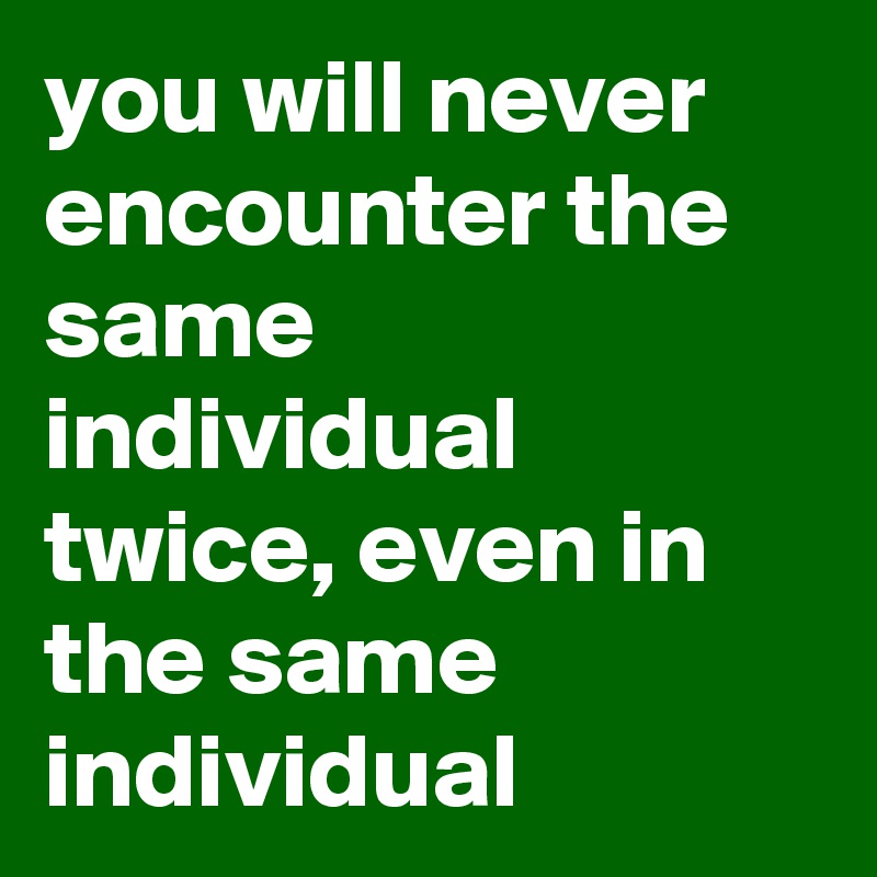 you will never encounter the same individual twice, even in the same individual