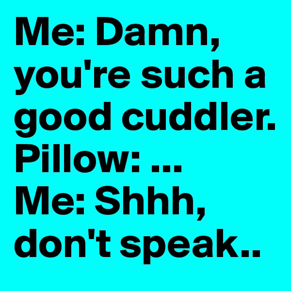 Me: Damn, you're such a good cuddler. 
Pillow: ...
Me: Shhh, don't speak..