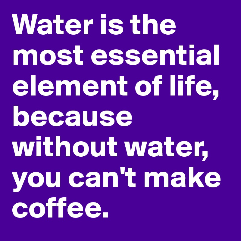 Water is the most essential element of life, because without water, you can't make coffee. 