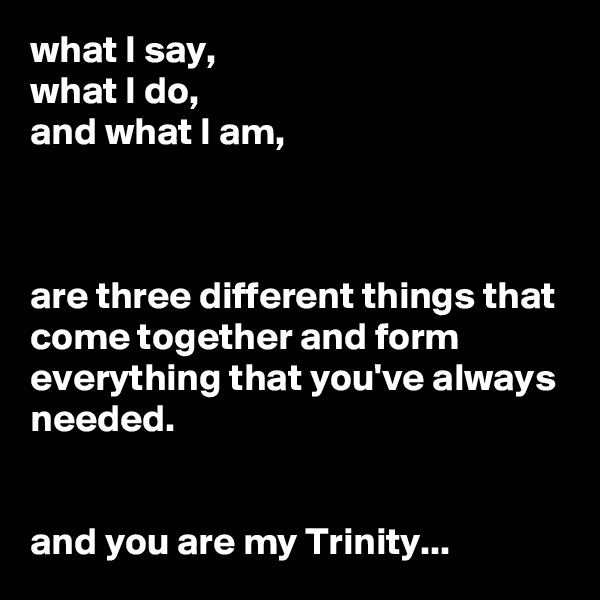 what I say, 
what I do,
and what I am,



are three different things that come together and form everything that you've always needed.


and you are my Trinity...