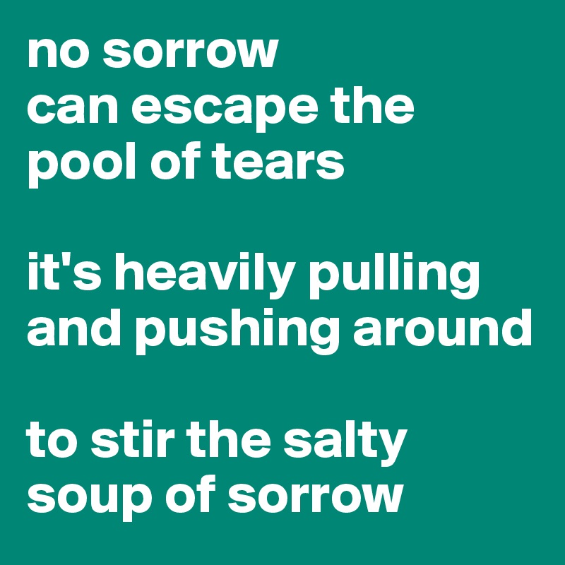 no sorrow 
can escape the  pool of tears
 
it's heavily pulling and pushing around

to stir the salty soup of sorrow
