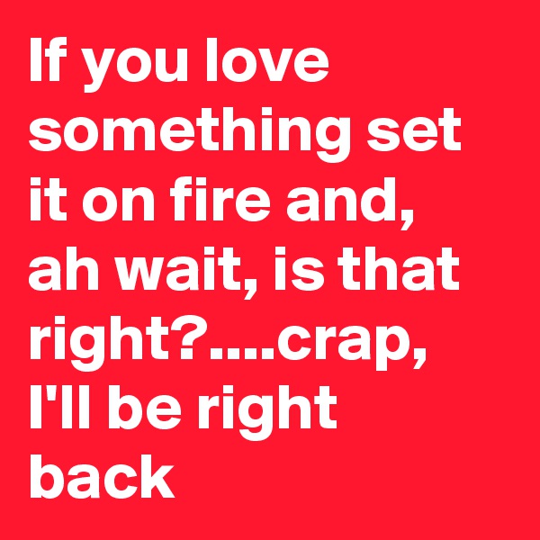 If you love something set it on fire and, ah wait, is that right?....crap, I'll be right back
