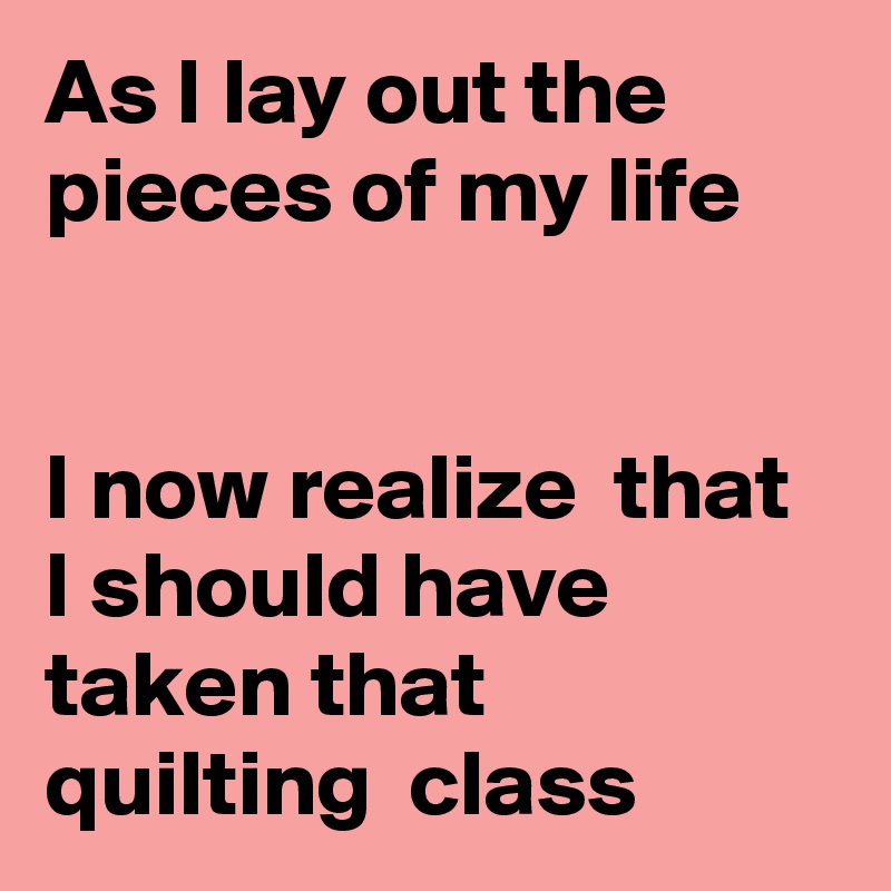 As I lay out the pieces of my life


I now realize  that I should have taken that quilting  class