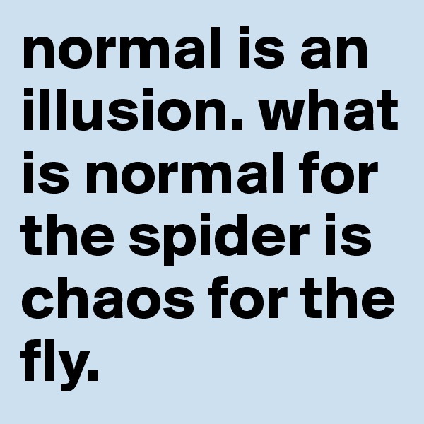 normal is an illusion. what is normal for the spider is chaos for the fly.