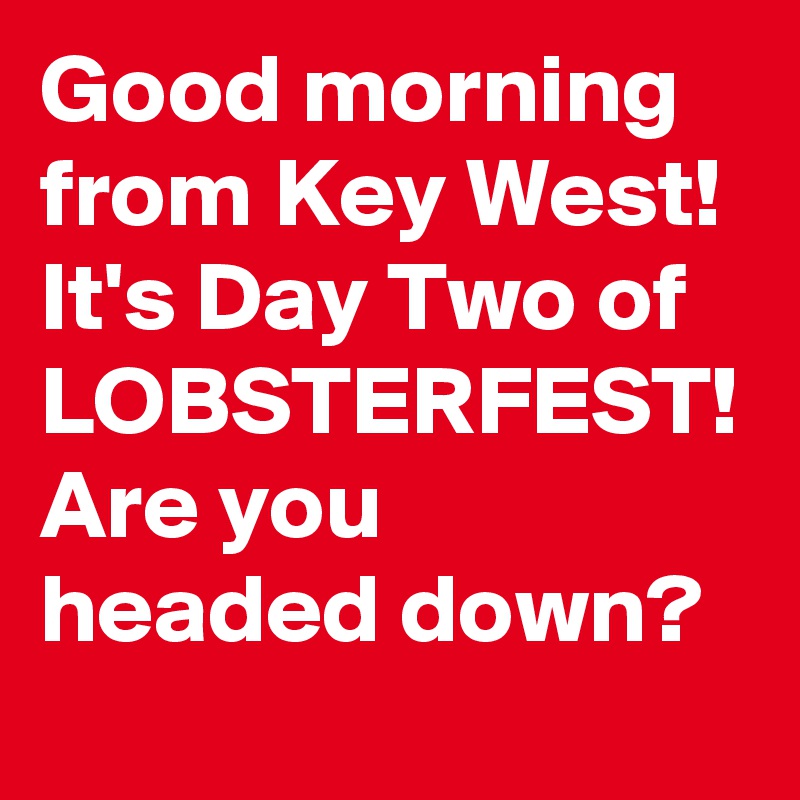 Good morning from Key West! It's Day Two of LOBSTERFEST! Are you headed down?