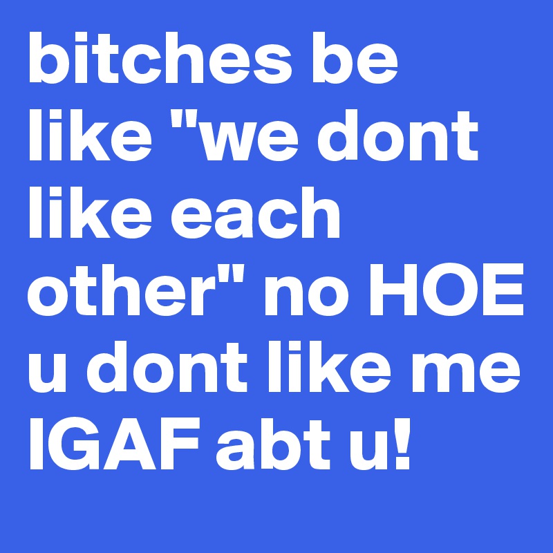 bitches be like "we dont like each other" no HOE u dont like me IGAF abt u! 