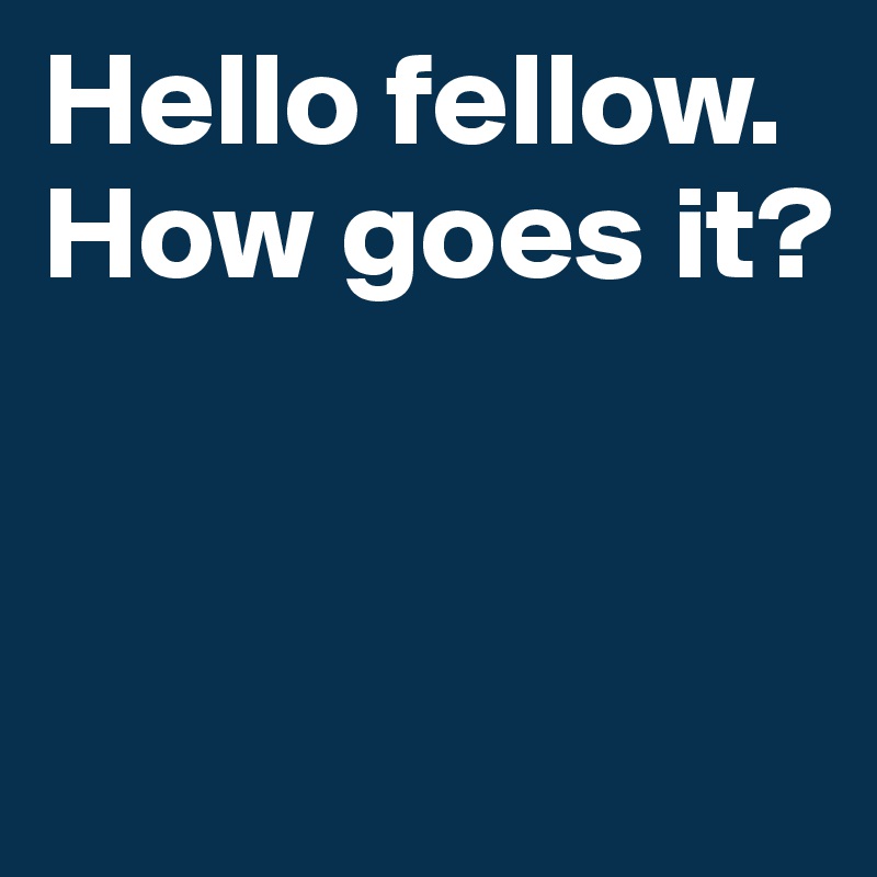 Hello fellow. How goes it?


