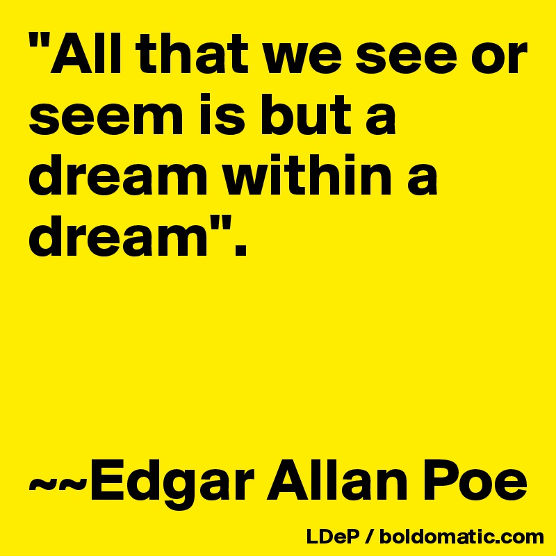 "All that we see or seem is but a dream within a dream".



~~Edgar Allan Poe