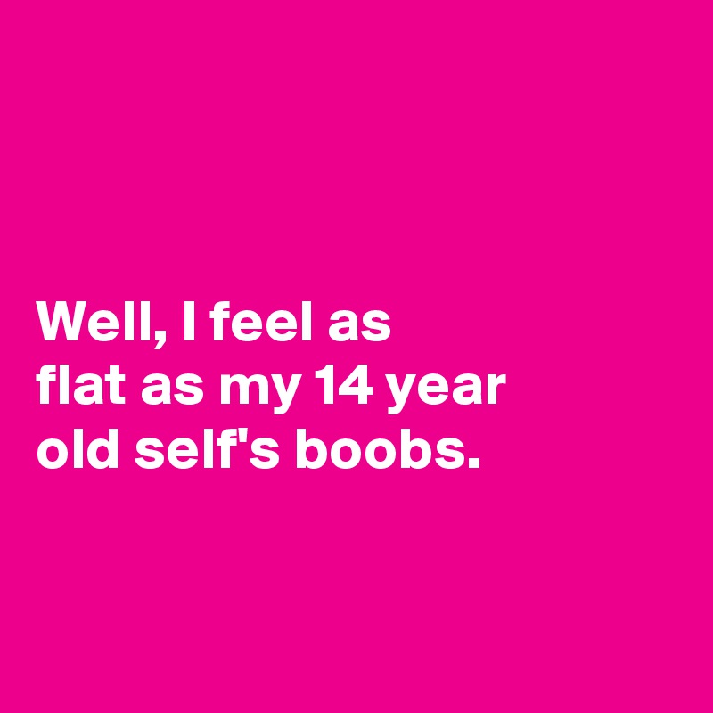 



Well, I feel as 
flat as my 14 year 
old self's boobs. 


