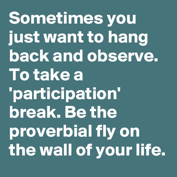 Sometimes you just want to hang back and observe. To take a 'participation' break. Be the proverbial fly on the wall of your life.