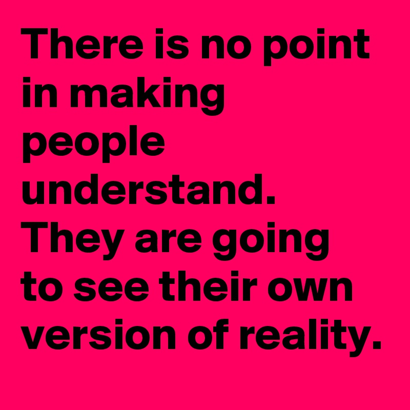 There is no point in making people understand. They are going to see their own version of reality. 