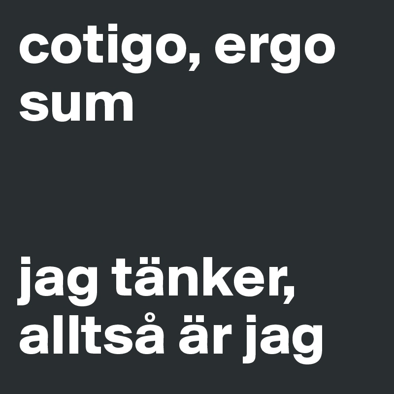 cotigo, ergo sum


jag tänker, alltså är jag