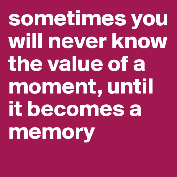 sometimes you will never know the value of a moment, until it becomes a memory 