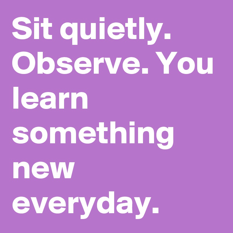 Sit quietly. Observe. You learn something new everyday. 