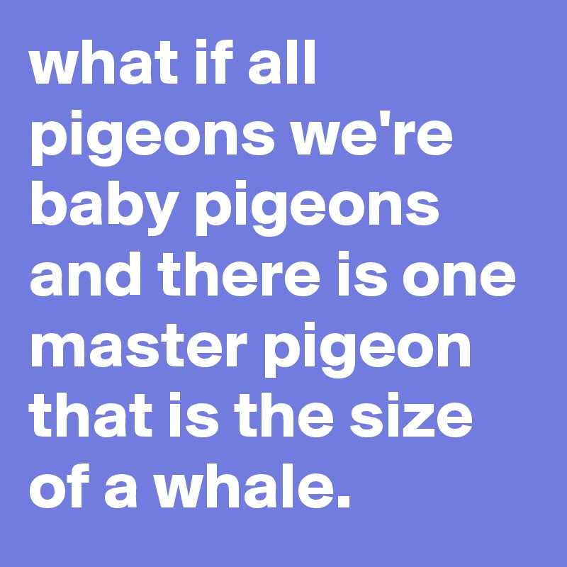 what if all pigeons we're baby pigeons and there is one master pigeon that is the size of a whale.