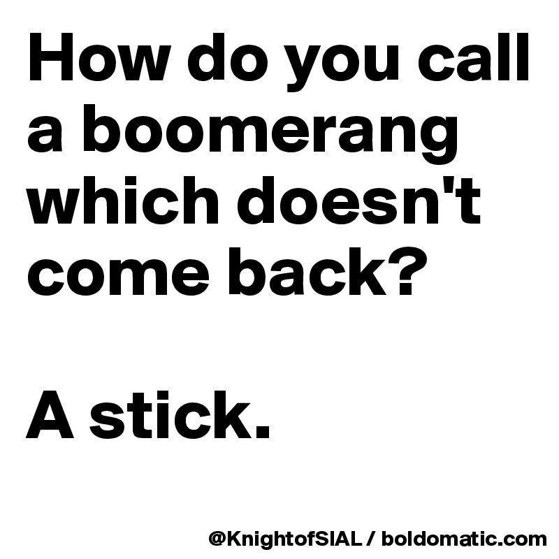 How do you call a boomerang which doesn't come back?

A stick. 