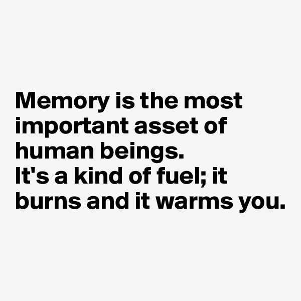 


Memory is the most important asset of human beings. 
It's a kind of fuel; it burns and it warms you.

