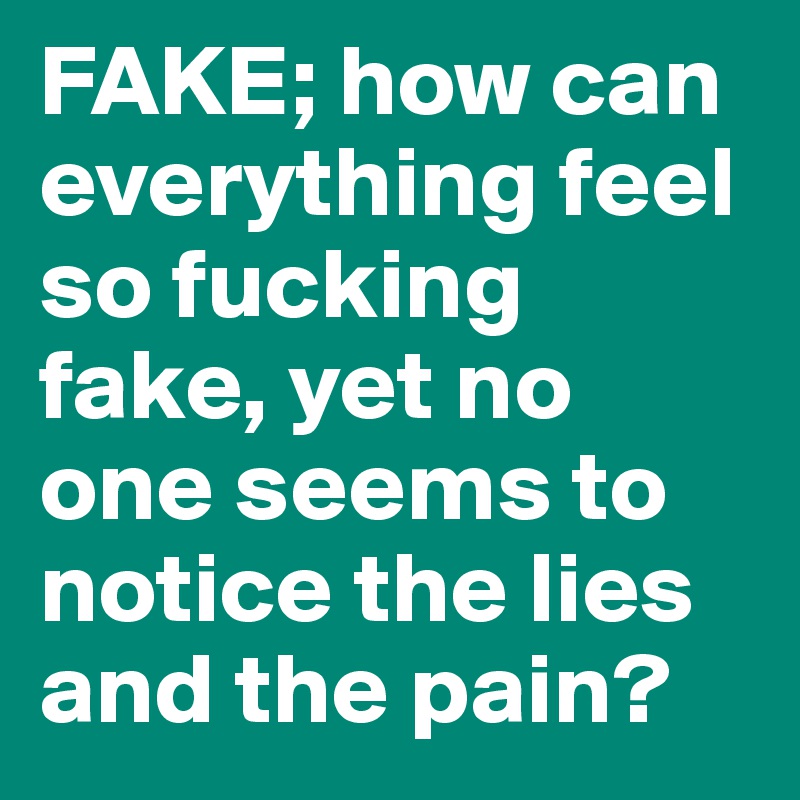 FAKE; how can everything feel so fucking fake, yet no one seems to notice the lies and the pain? 