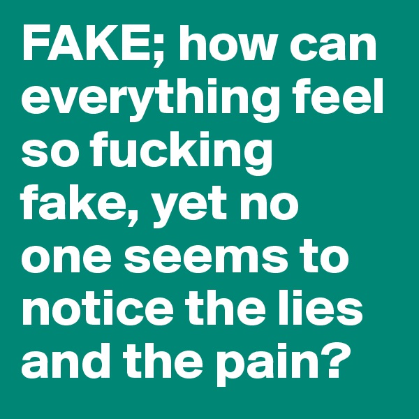FAKE; how can everything feel so fucking fake, yet no one seems to notice the lies and the pain? 