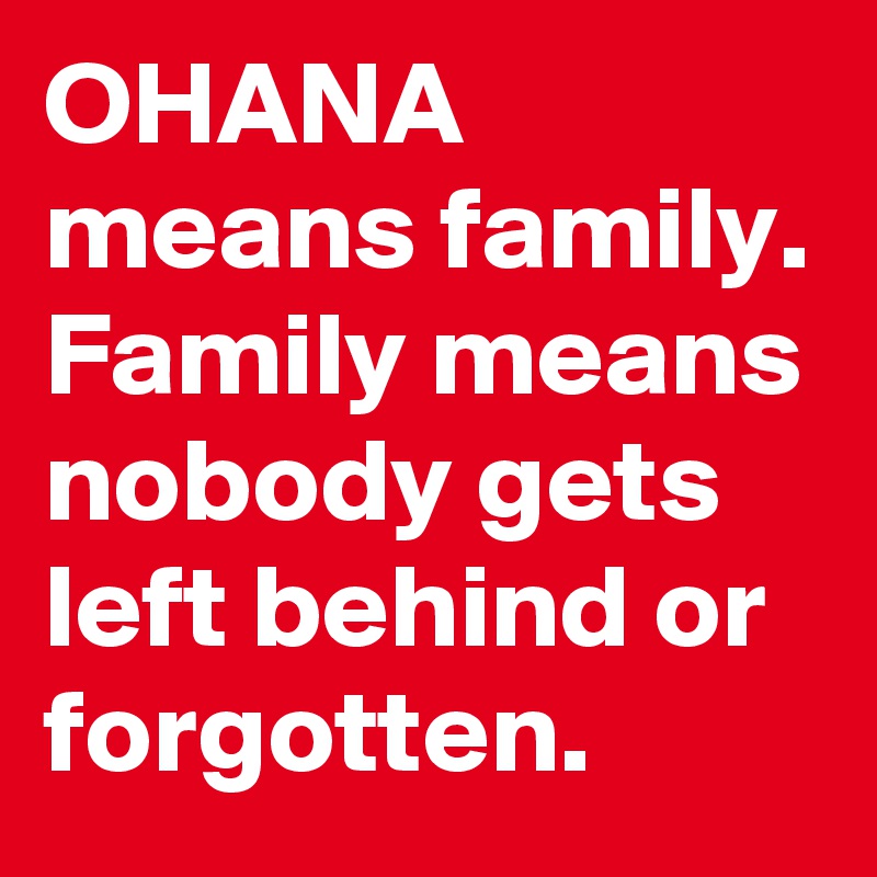 OHANA means family. Family means nobody gets left behind or forgotten. 