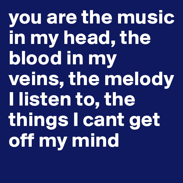 you are the music in my head, the blood in my veins, the melody I listen to, the things I cant get off my mind 