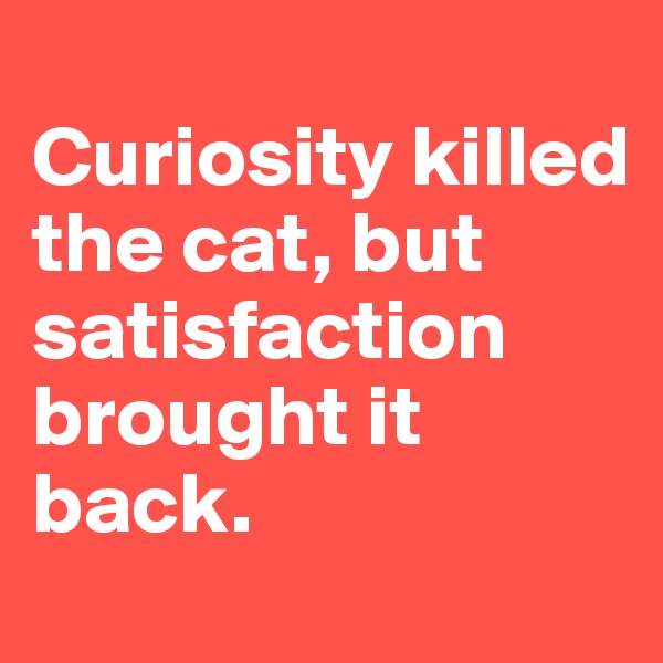 
Curiosity killed the cat, but satisfaction brought it back. 