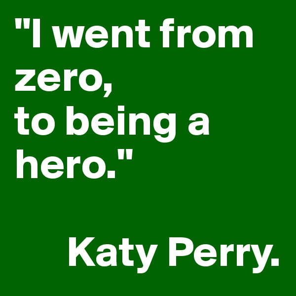 "I went from zero,
to being a hero."

      Katy Perry.