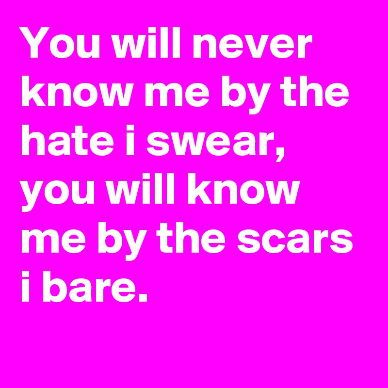 You will never know me by the hate i swear, you will know me by the scars i bare.