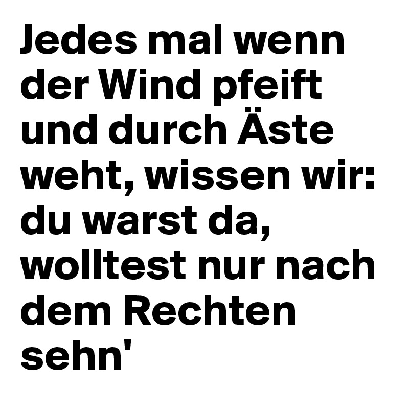 Jedes mal wenn der Wind pfeift und durch Äste weht, wissen wir: du warst da, wolltest nur nach dem Rechten sehn'