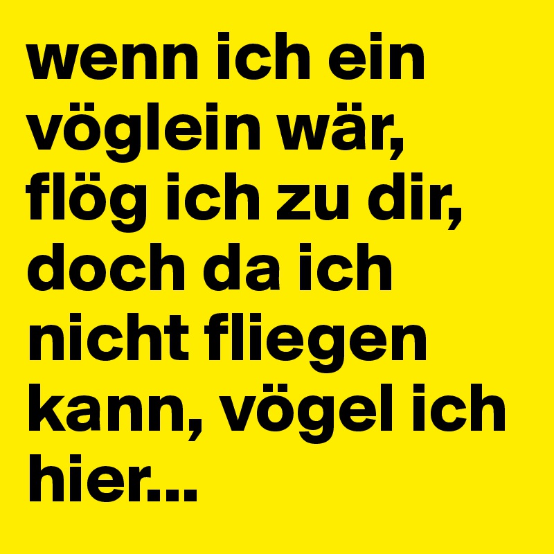 wenn ich ein vöglein wär, flög ich zu dir, doch da ich nicht fliegen kann, vögel ich hier...