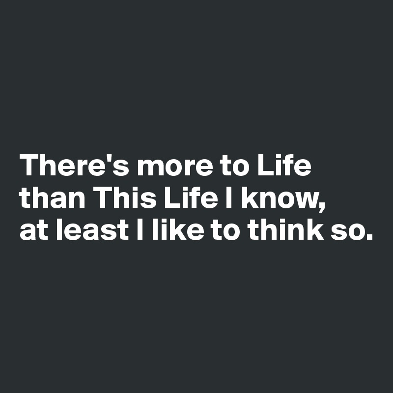 



There's more to Life than This Life I know, 
at least I like to think so.



