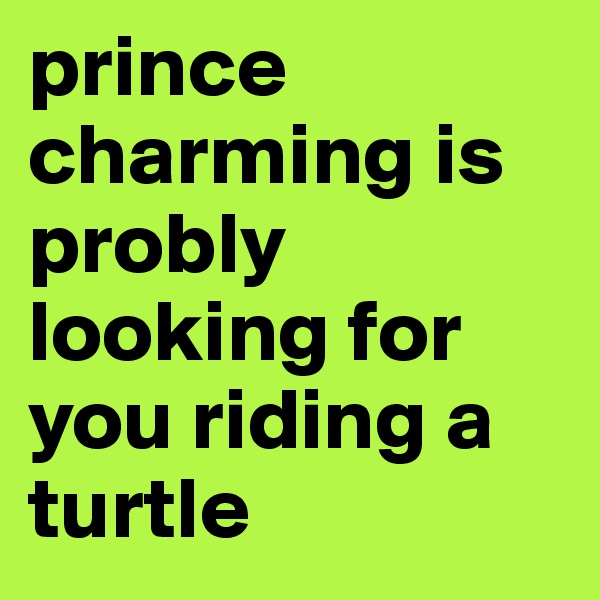 prince charming is probly looking for you riding a turtle