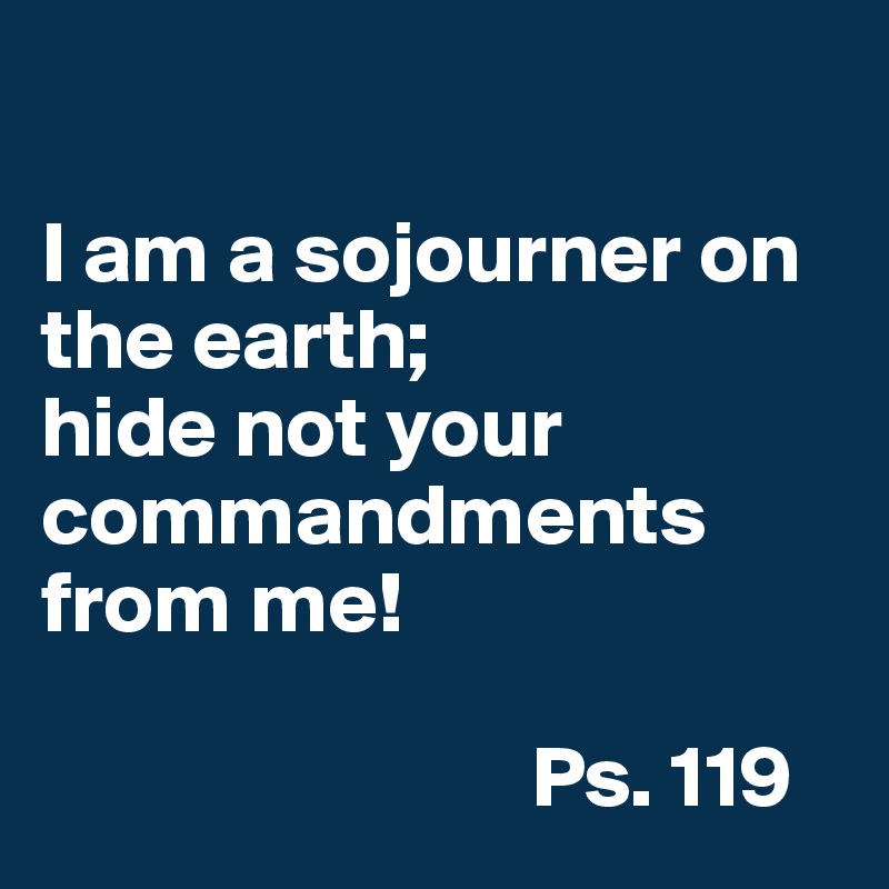 

I am a sojourner on the earth;
hide not your commandments from me!

                            Ps. 119