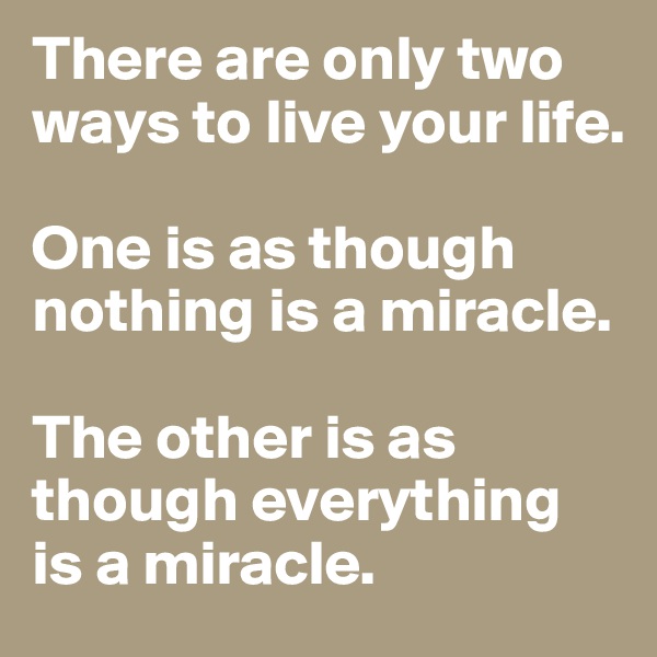 There are only two ways to live your life.

One is as though nothing is a miracle.

The other is as though everything is a miracle.
