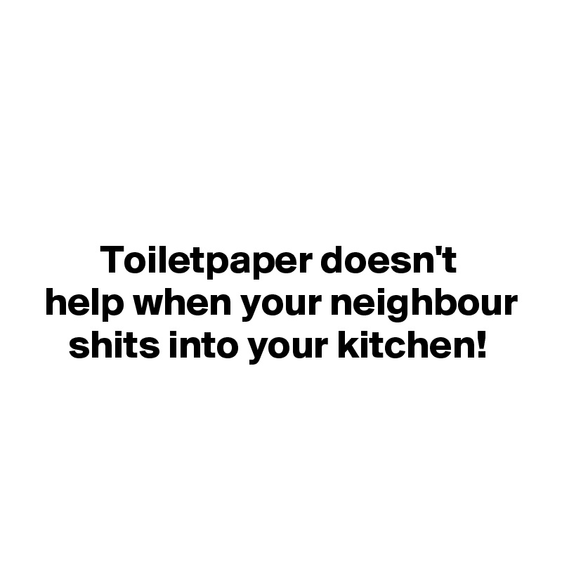 




         Toiletpaper doesn't
  help when your neighbour
     shits into your kitchen!


