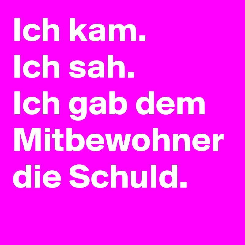 Ich kam.
Ich sah.
Ich gab dem Mitbewohner die Schuld.