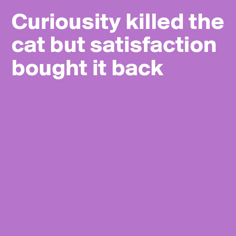Curiousity killed the cat but satisfaction bought it back 





