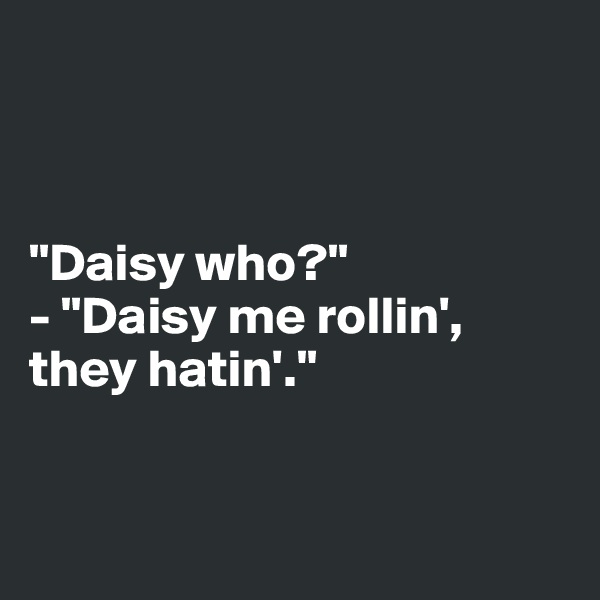 



"Daisy who?"
- "Daisy me rollin', they hatin'."


