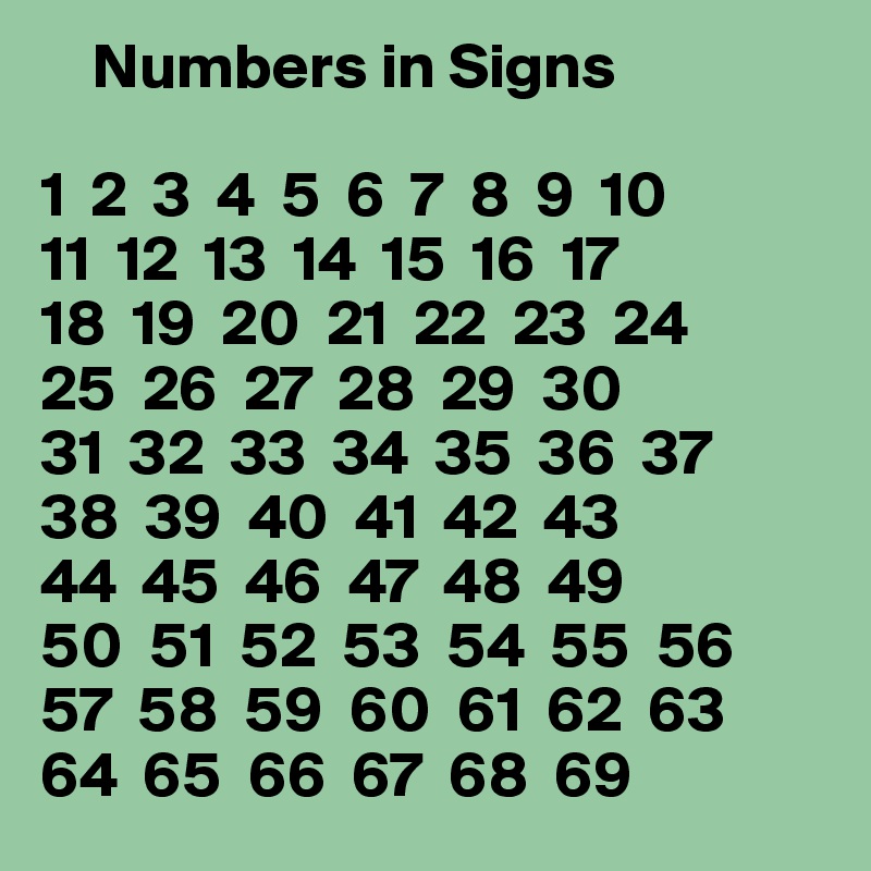 Numbers In Signs 1 2 3 4 5 6 7 8 9 10 11 12 13 14 15 16 17 18 19 21 22 23 24 25 26 27 28 29 30 31 32 33 34 35 36 37 38 39 40 41 42 43 44 45 46 47 48 49 50 51 52 53 54 55 56 57 58 59 60 61 62 63 64 65 66 67 68 69 Post By Frankfilocamo On Boldomatic