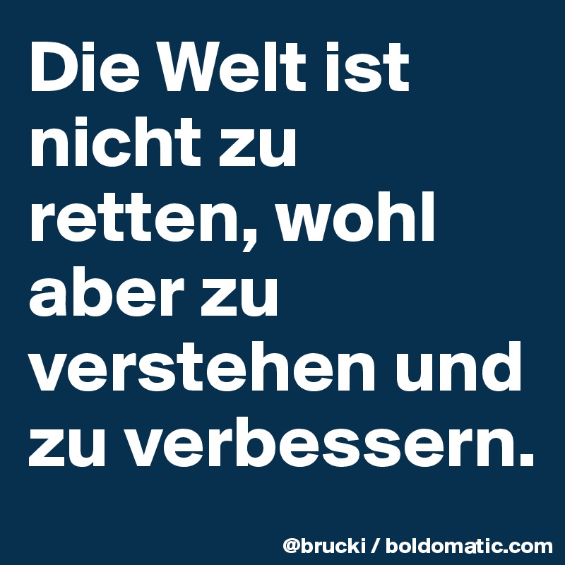 Die Welt ist nicht zu retten, wohl aber zu verstehen und zu verbessern.