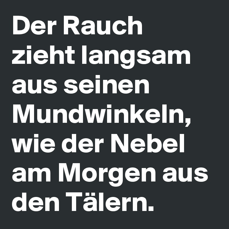 Der Rauch zieht langsam aus seinen Mundwinkeln, wie der Nebel am Morgen aus den Tälern.