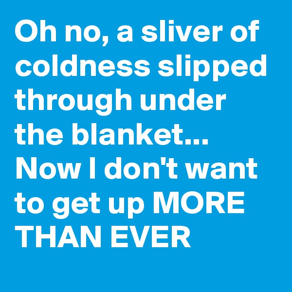 Oh no, a sliver of coldness slipped through under the blanket... Now I don't want to get up MORE THAN EVER