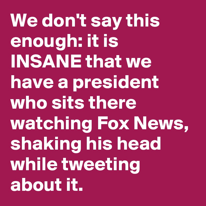 We don't say this enough: it is INSANE that we have a president who sits there watching Fox News, shaking his head while tweeting about it.