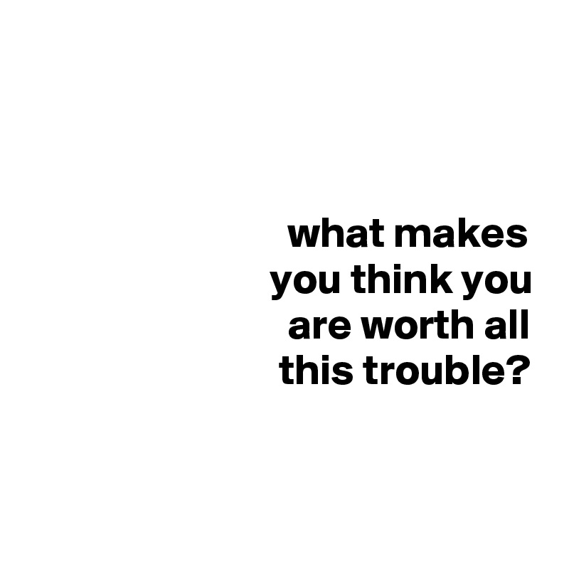 



                              what makes
                            you think you
                              are worth all
                             this trouble?


